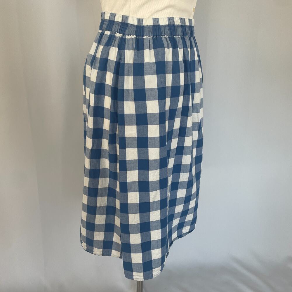 Midi Skirt Plus Size 1X Blue White Gingham Plaid Cotton Picnic Summer Preppy - Picture 4 of 11